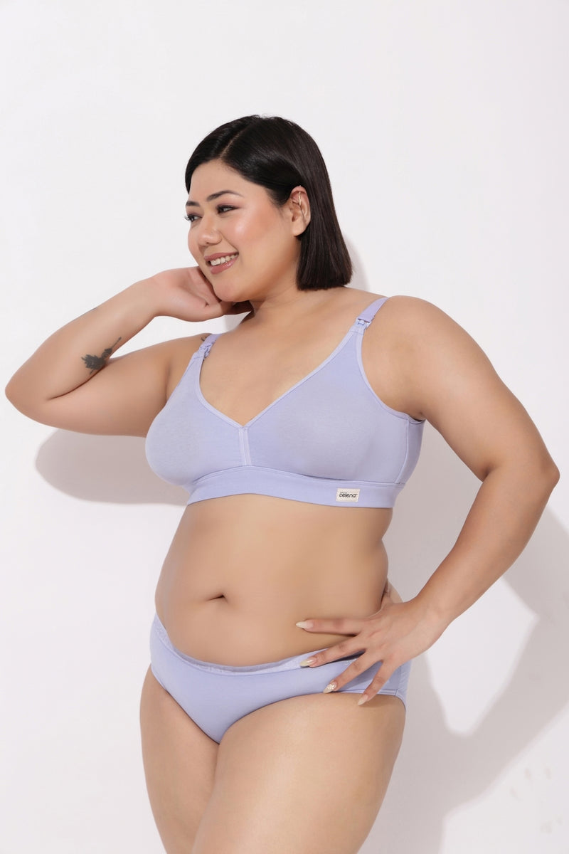 Lira Ribbed Cotton Nursing Padded Bra - Mist
