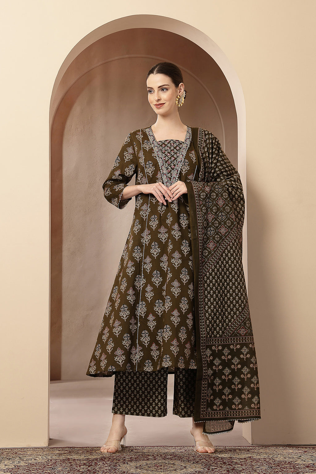 Maternity Concealed Zip Feeding Kurta Set with Dupatta - Maroon main image 0