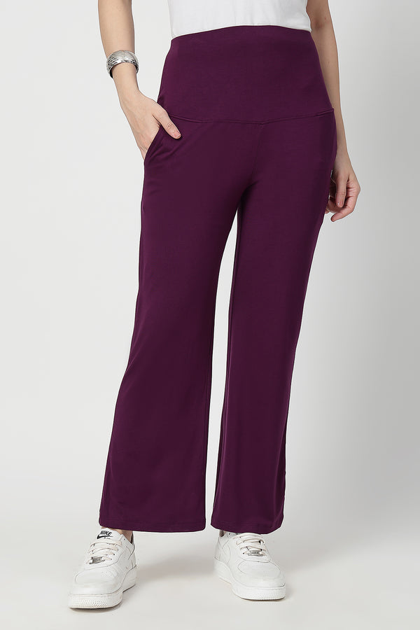 Flared High Waist Maternity Pants with Pockets - Plum