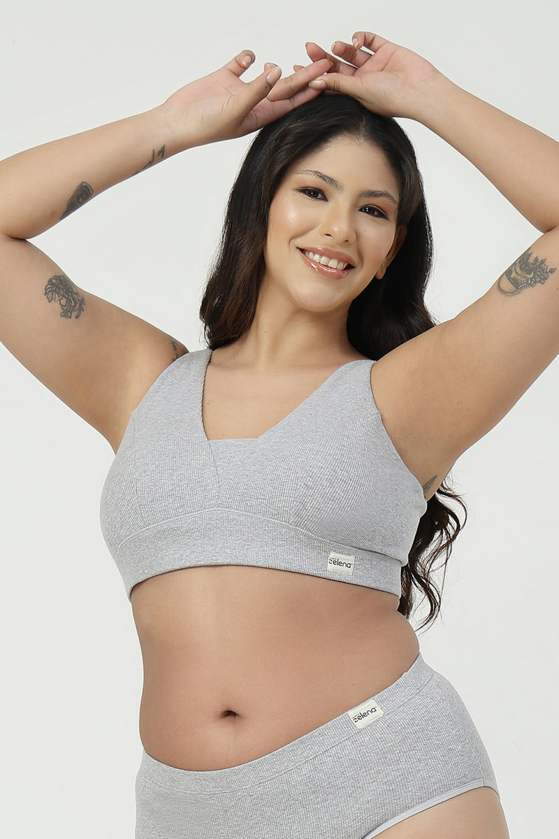 Sera Fine-Rib Bra - Grey Melange