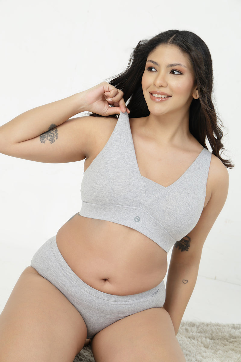 SecureFit Cotton Fixed-Pad Bra - Grey Melange
