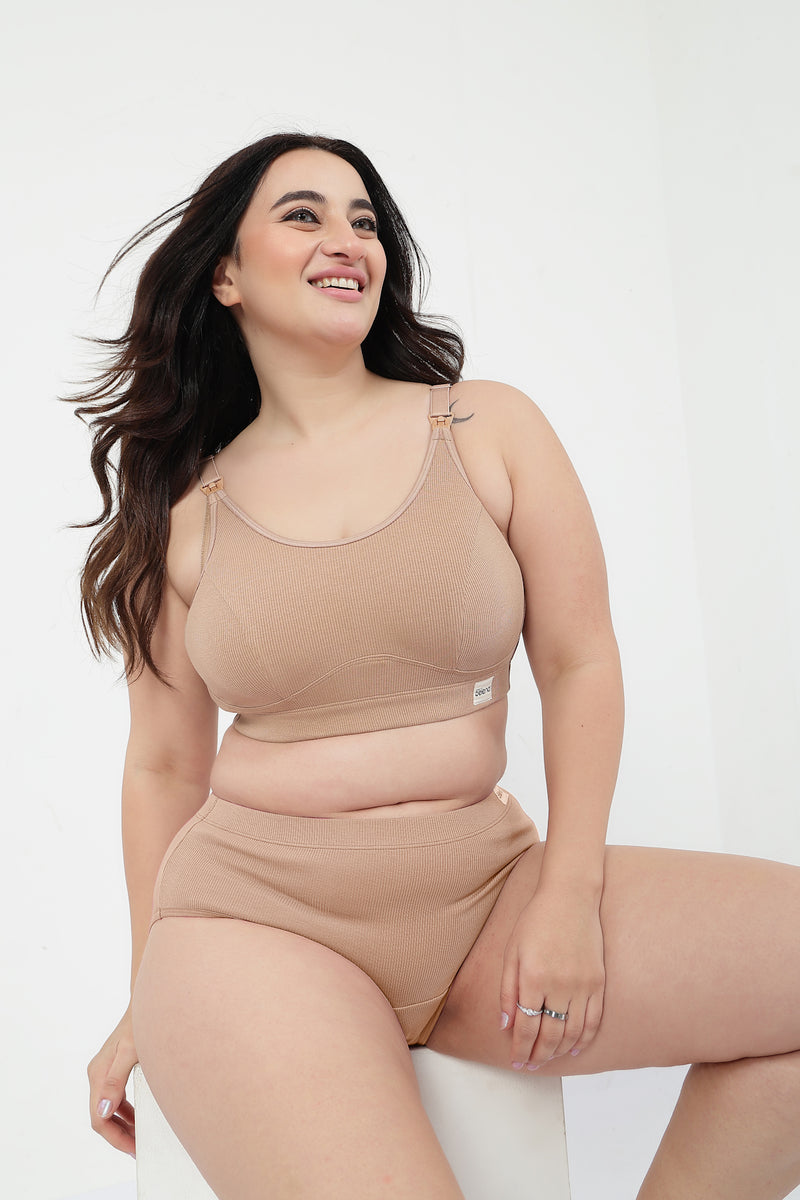 Riva Fine-Rib Cotton Feeding Bra - Skin