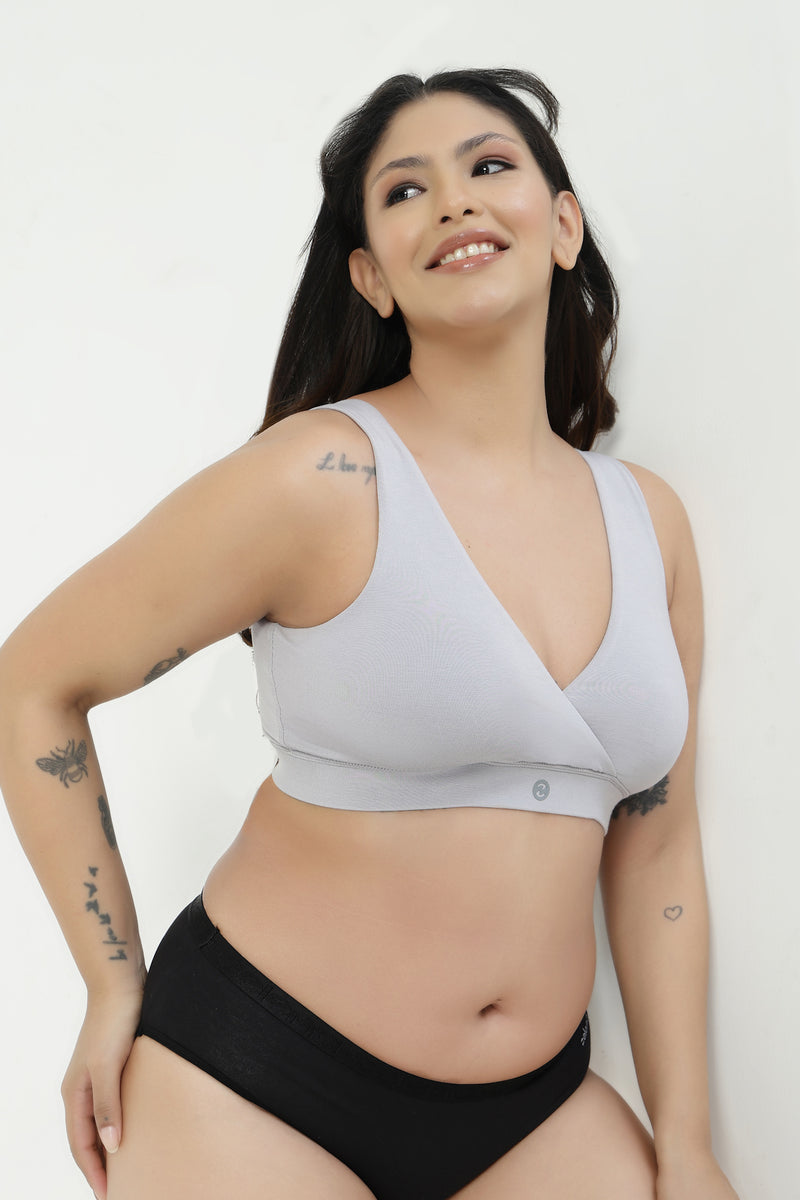 247 (Upgraded) Silver Grey Modal Padded Maternity Feeding Bra