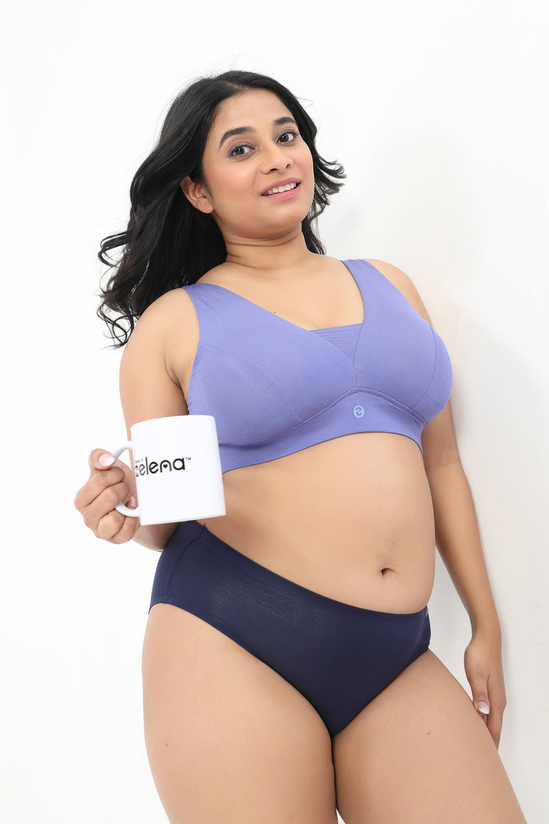Fixed Padded Modal Maternity Bra with Support - Royal Blue