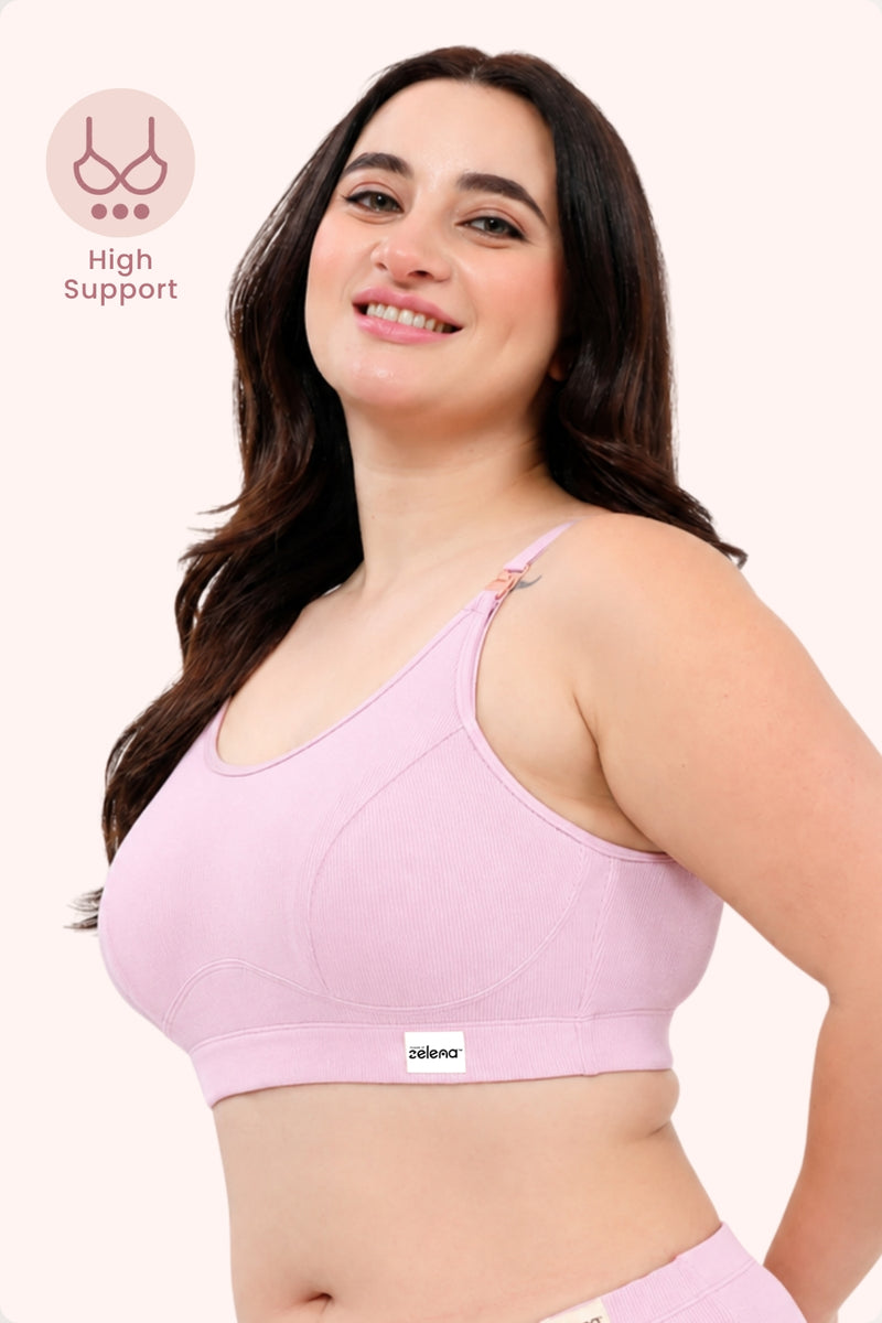 Riva Fine-Rib Cotton Feeding Bra - Baby Pink