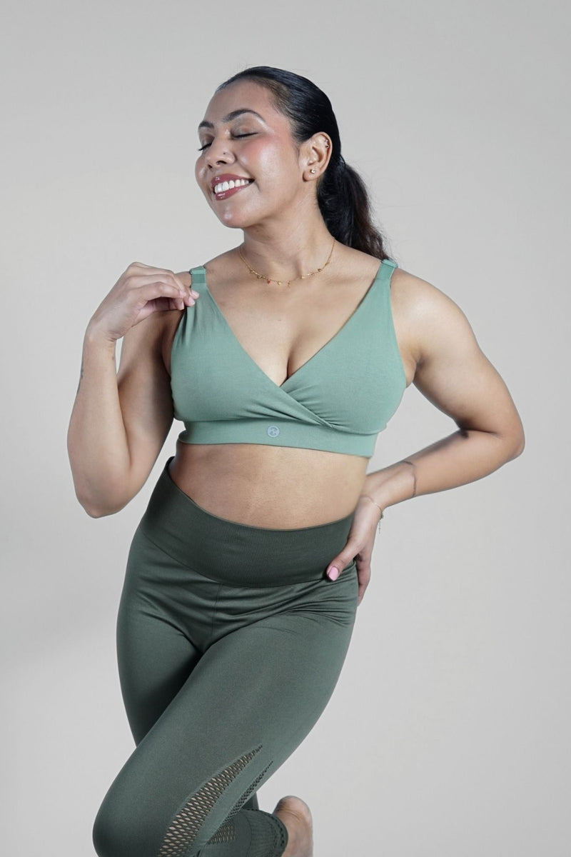 247 Extra Support Cotton Feeding Bra with Adjuster - Medium Green