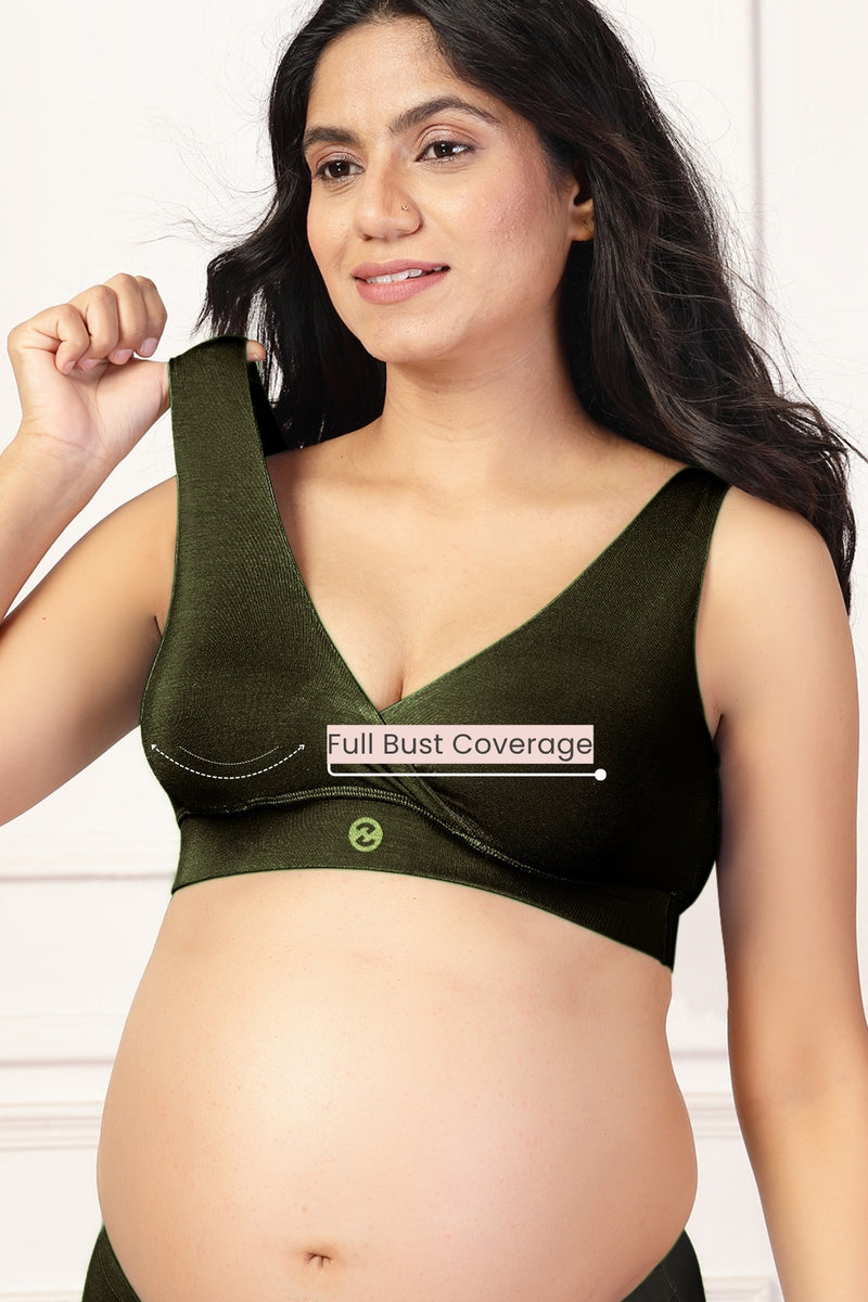 247 (Upgraded) Army Green Modal Padded Maternity Feeding Bra