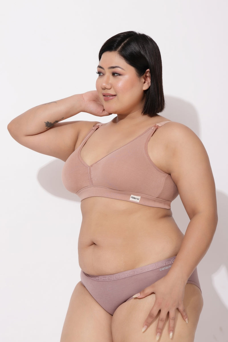 Lira Ribbed Cotton Nursing Padded Bra - Caramel