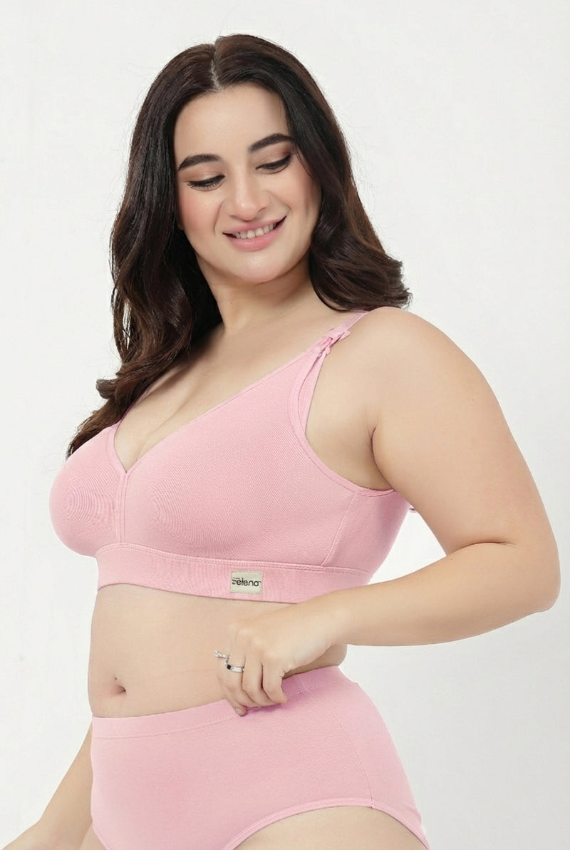 Lira Ribbed Cotton Nursing Padded Bra - Baby Pink