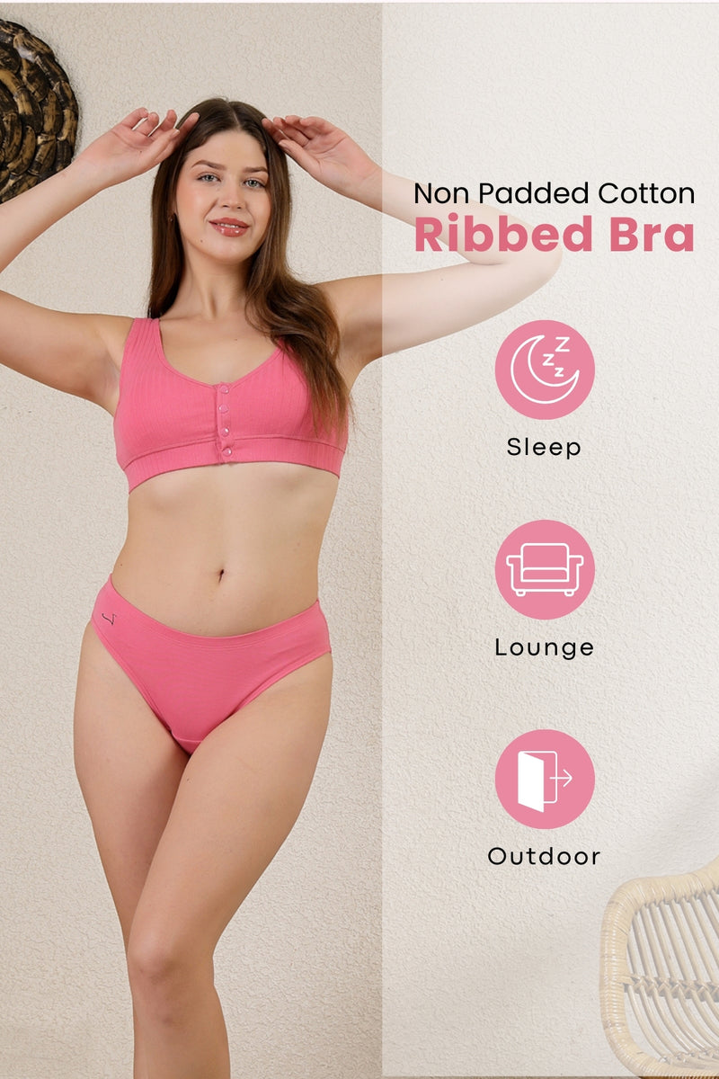 Ribbed Cotton Pink Lounge Bra for Nursing