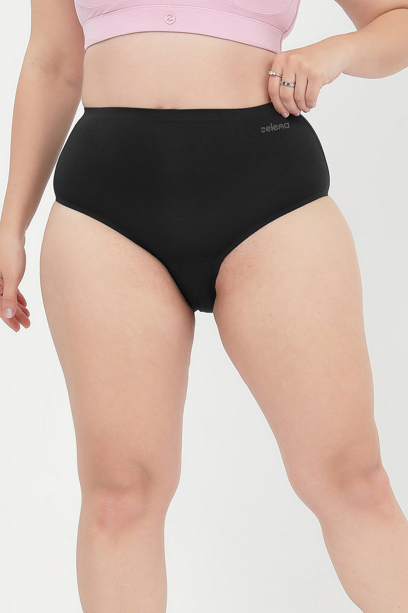 Black bonded modal panty featuring stretchable cotton fabric for all-day wear.
