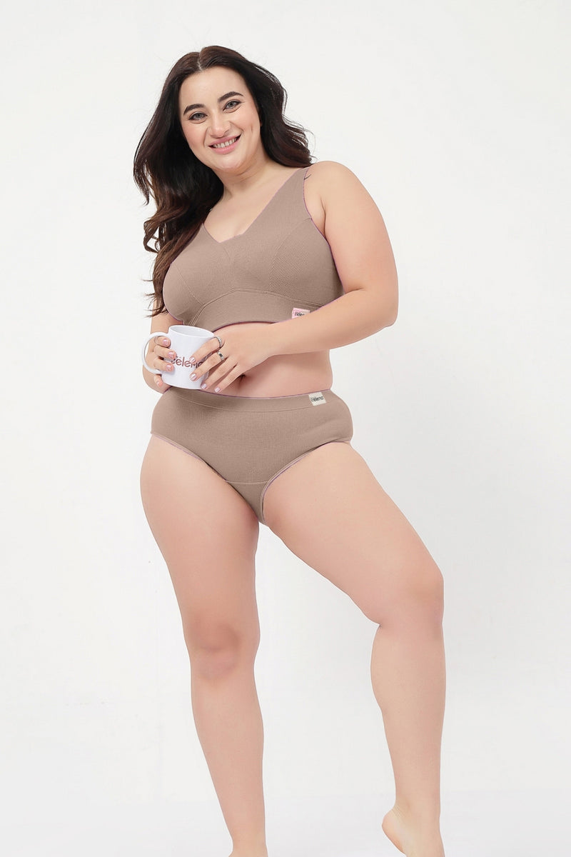 Sera Fine Rib Mid Rise Hipster - Skin