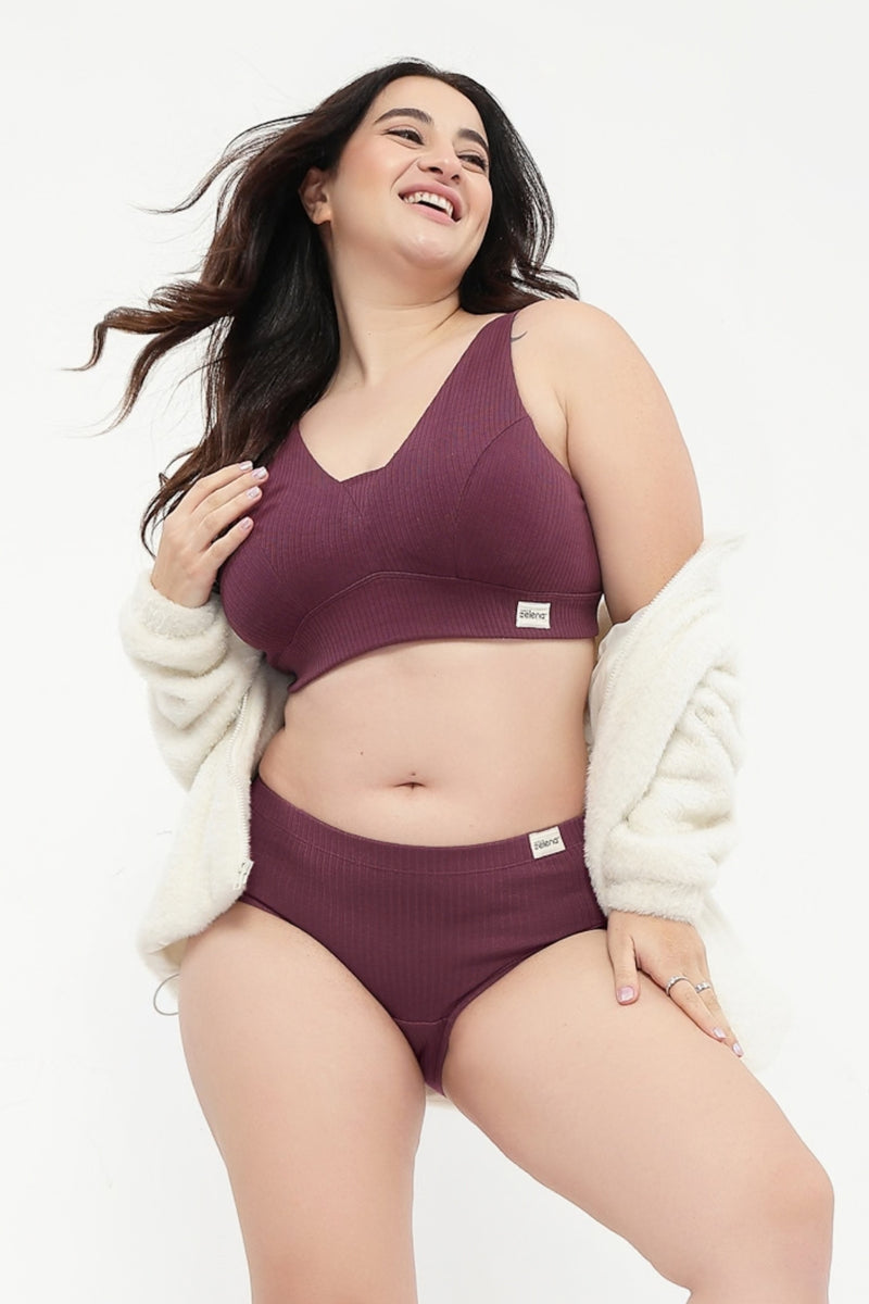 Natural Shape Wide Rib Bra - Dark Berry