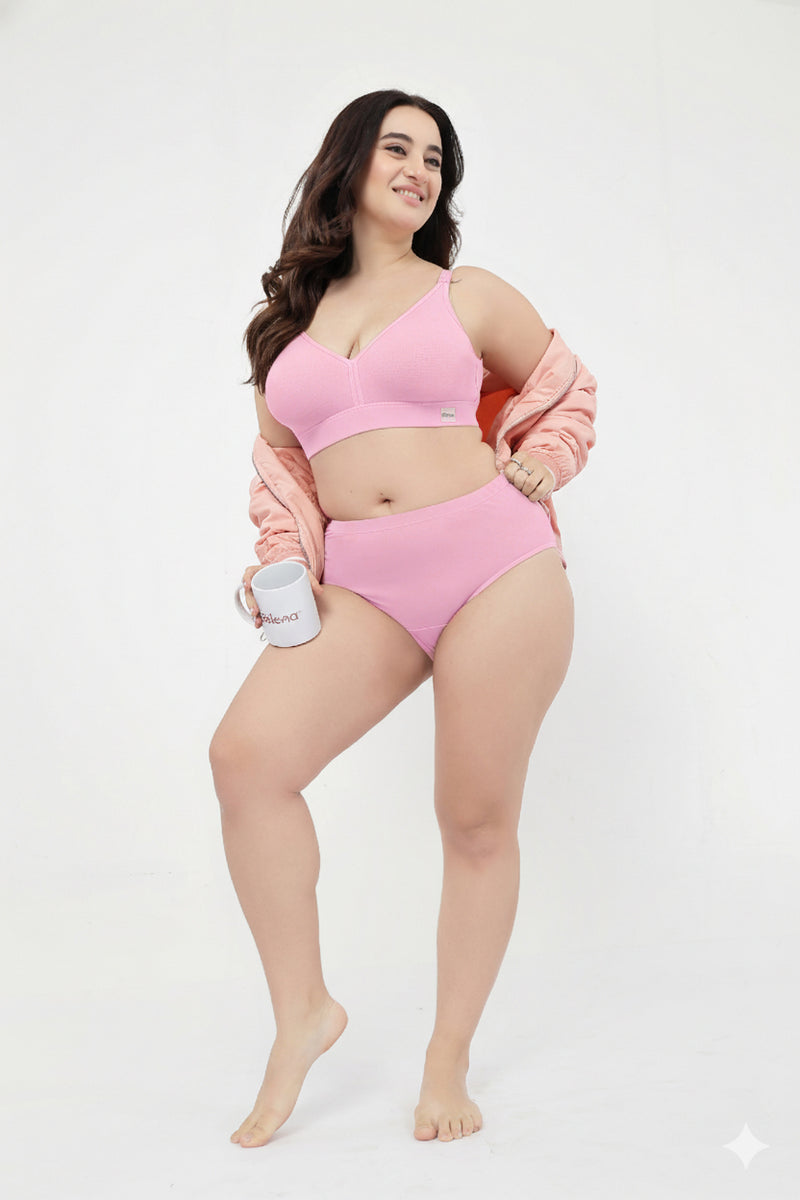 Lira Ribbed Cotton Nursing Padded Bra - Baby Pink