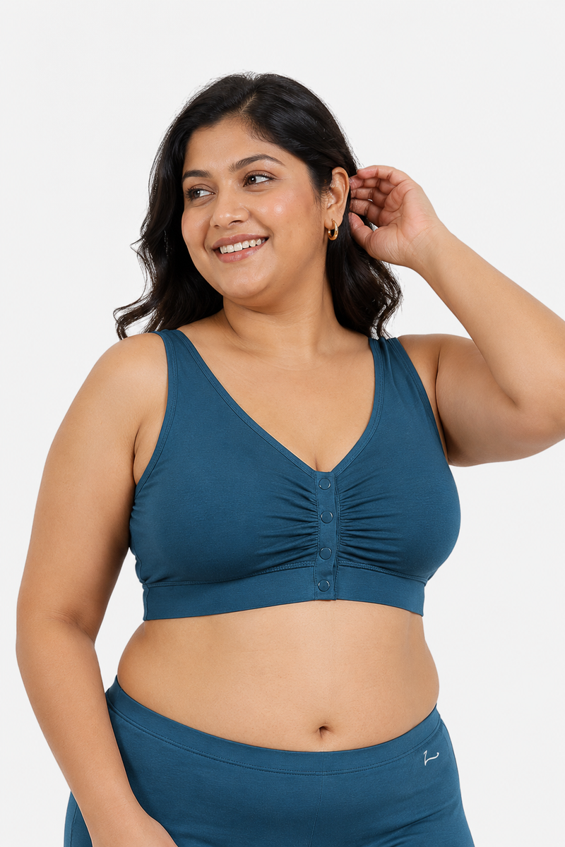 Ruched Modal Front-Open Bra - Airforce