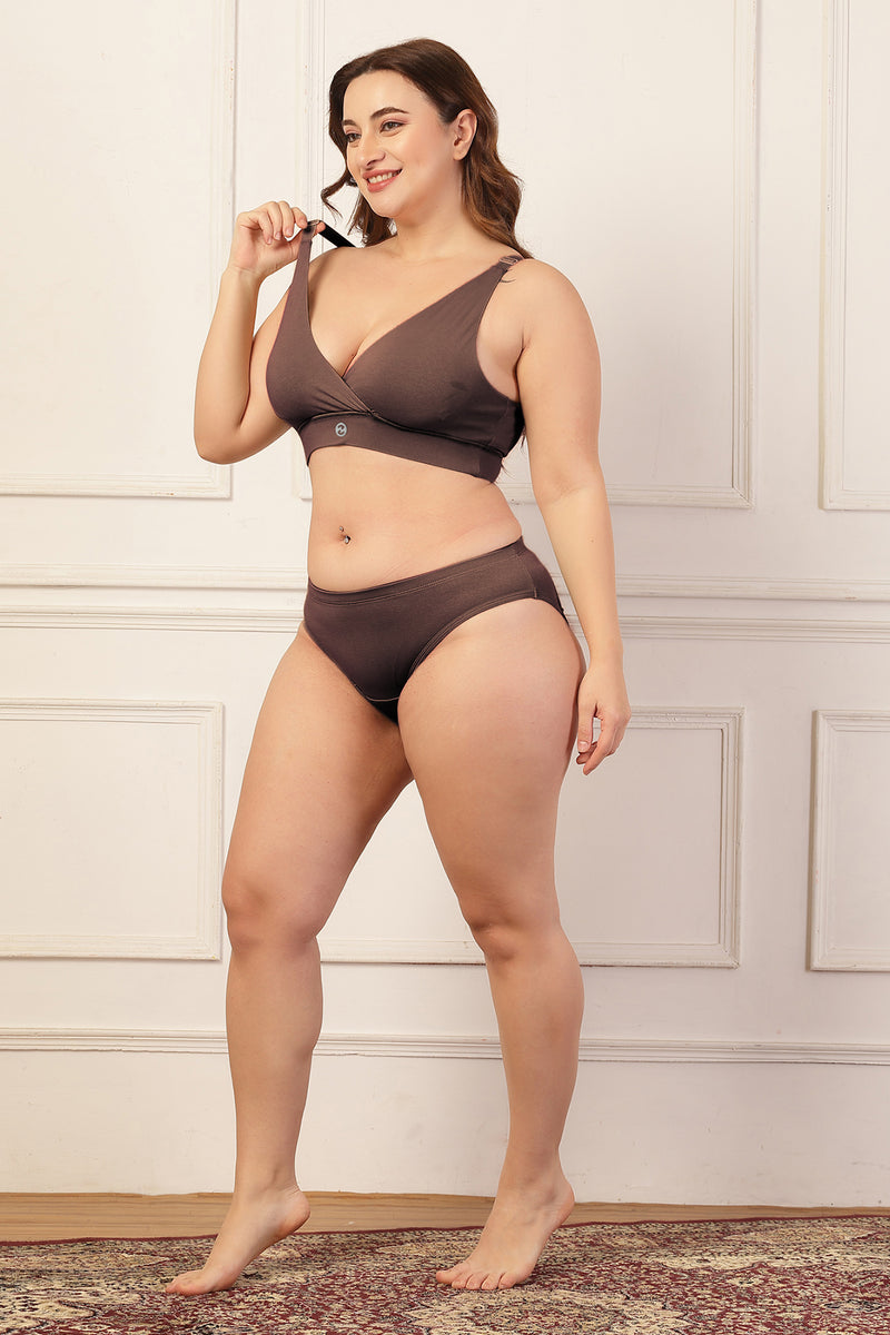 247 Extra Support Cotton Feeding Bra with Adjuster - Brown