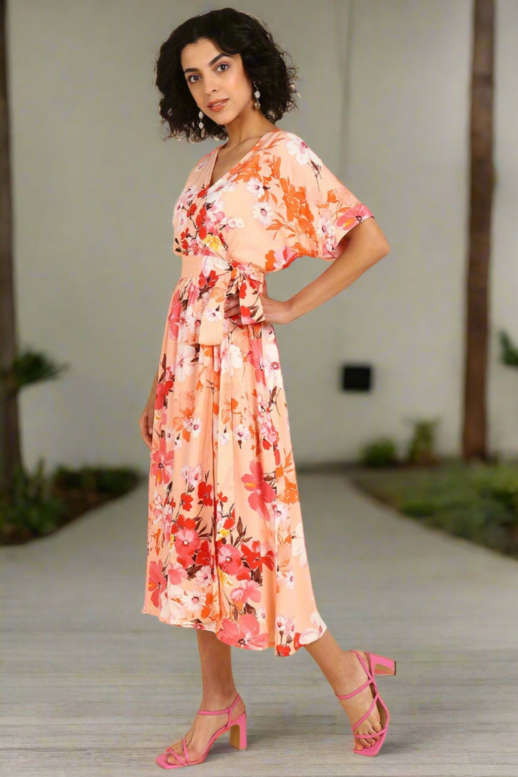 maternity bodycon dress with kimono Peach Fizz Floral Zipless Wrap sleeves – House Of Zelena™ Pink 尺寸:US 14 a line western dress O'Neill Women's Zooey Cover-Up The skirt length (empire
