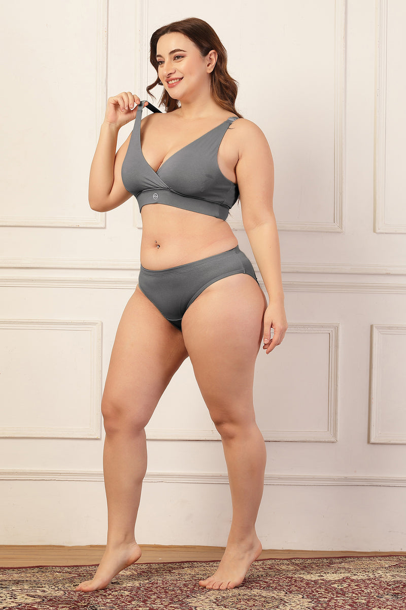 247 Extra Support Cotton Feeding Bra with Adjuster - Dark Grey