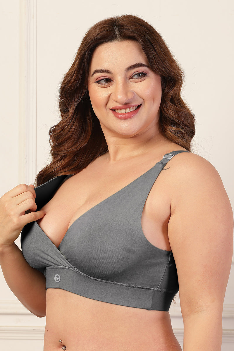 247 Extra Support Cotton Feeding Bra with Adjuster - Dark Grey