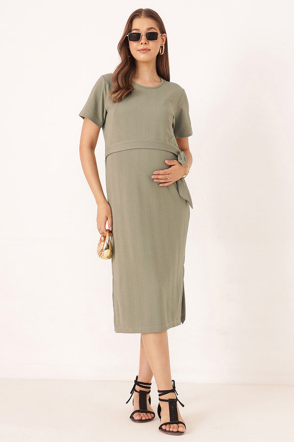 Signature Jacquard Rib Zipless Feeding Dress - Matcha