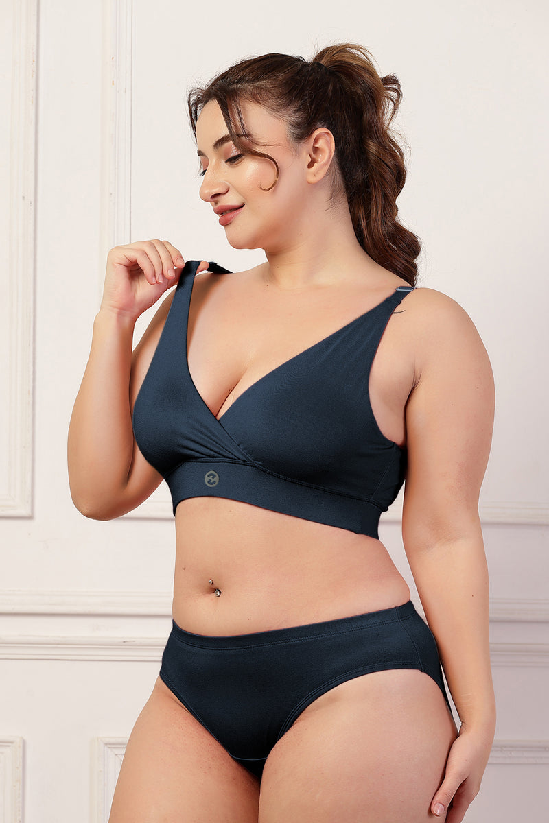 247 Extra Support Cotton Feeding Bra with Adjuster - Navy Blue