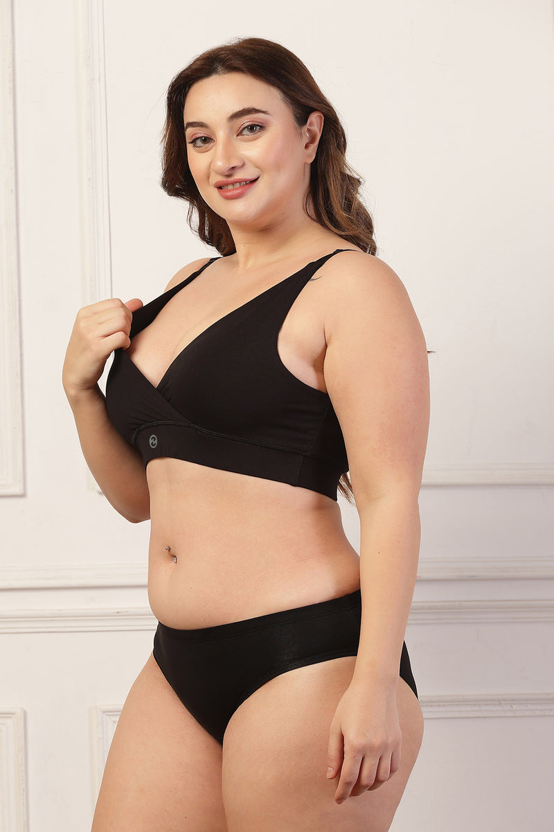 247 Extra Support Cotton Feeding Bra with Adjuster - Black