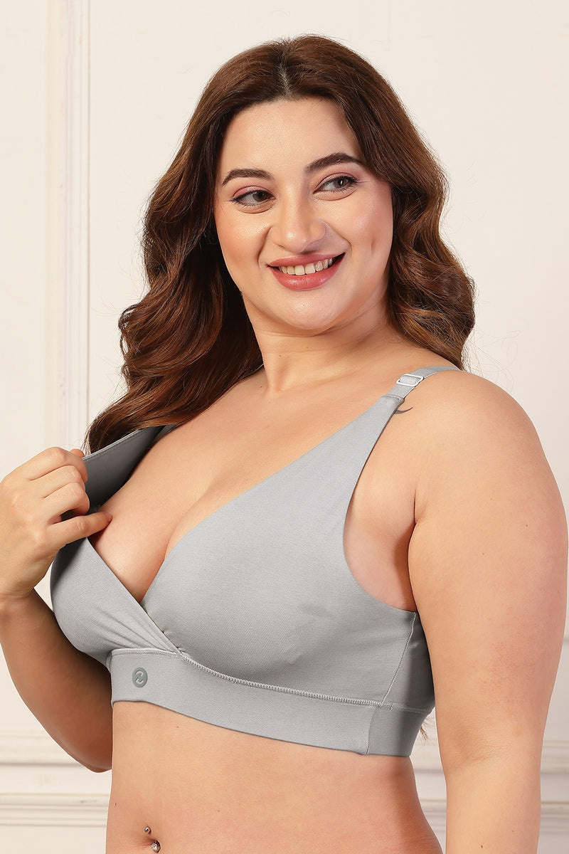 247 Extra Support Cotton Feeding Bra with Adjuster - Light Grey