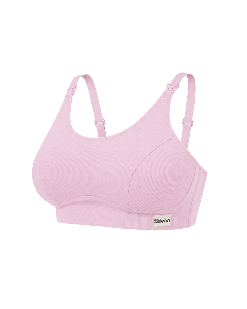 Riva Fine-Rib Cotton Feeding Bra - Baby Pink