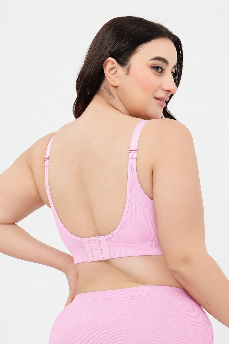 Riva Fine-Rib Cotton Feeding Bra - Baby Pink