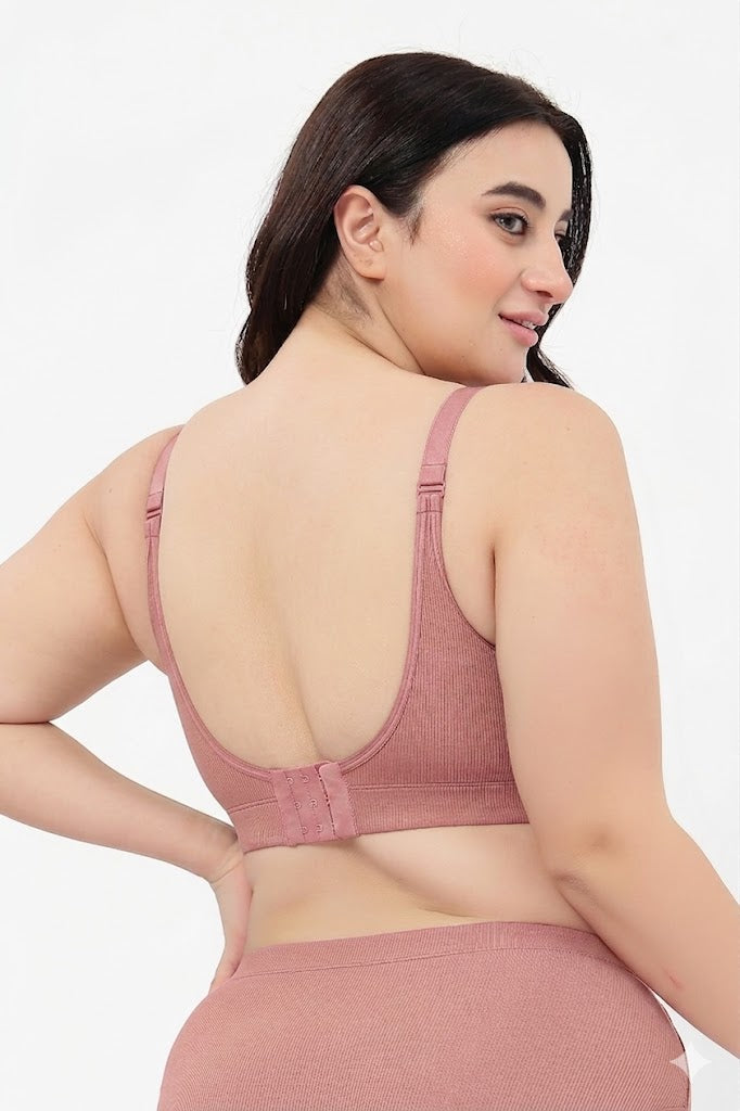 Riva Fine-Rib Cotton Feeding Bra - Rose Gold