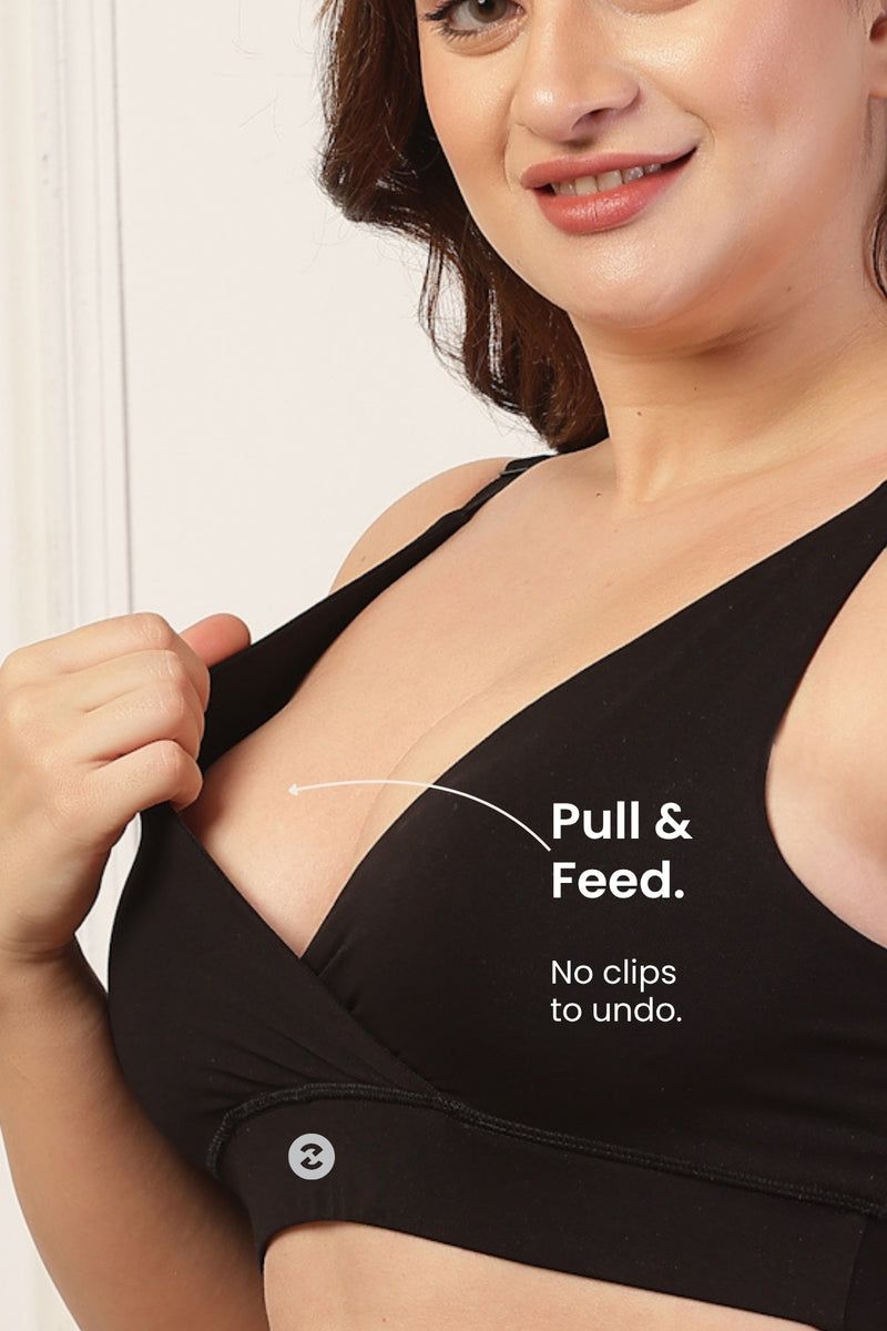 247 Extra Support Cotton Feeding Bra with Adjuster - Black