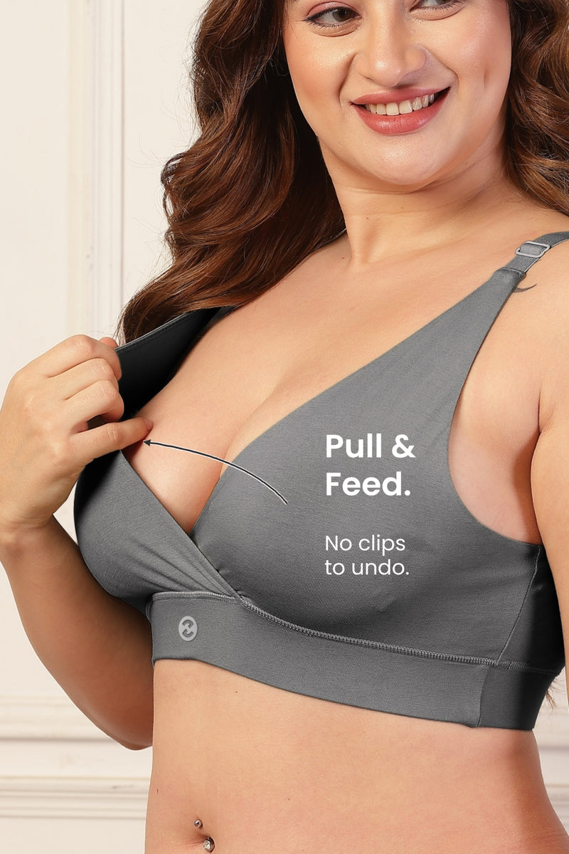 247 Extra Support Cotton Feeding Bra with Adjuster - Dark Grey