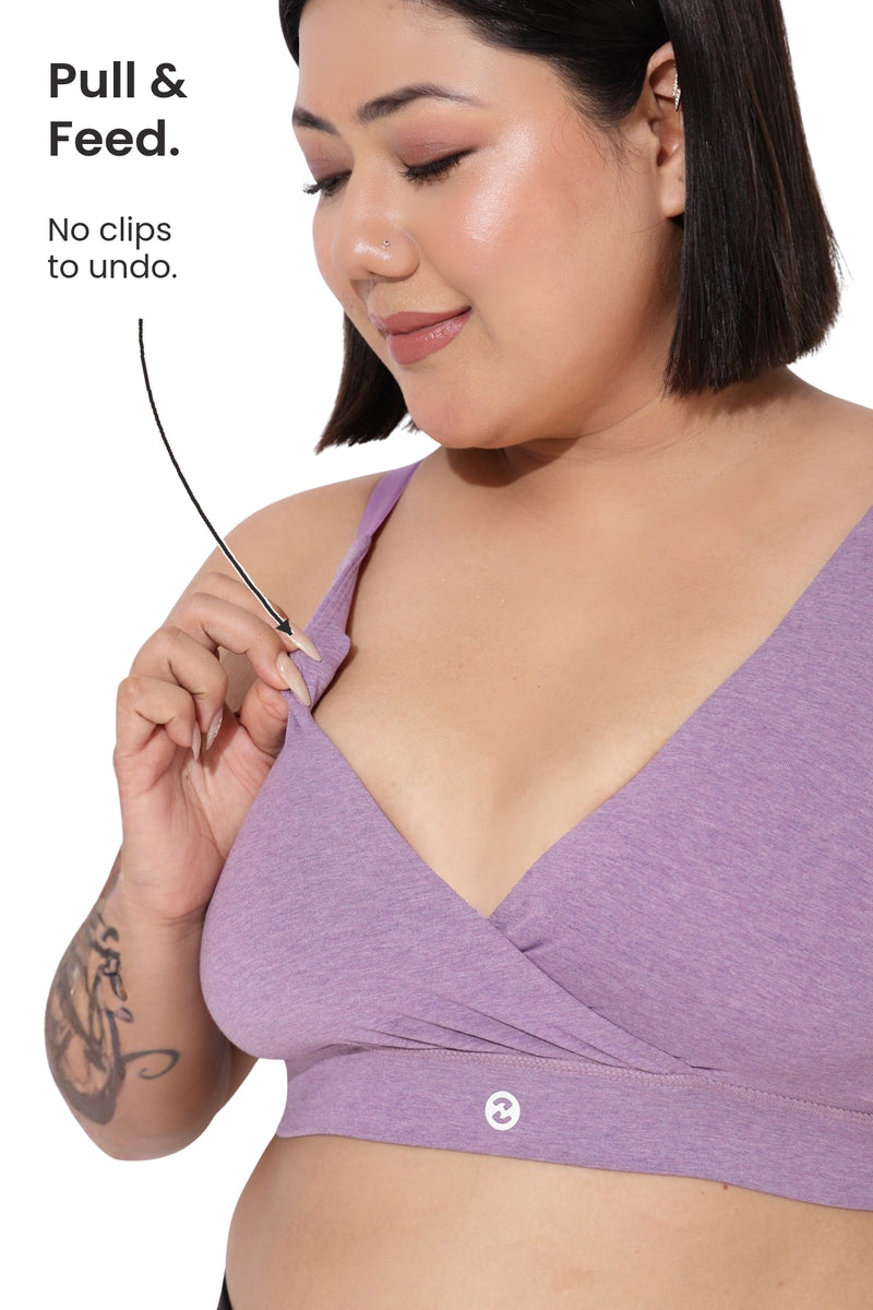 247 Extra Support Cotton Feeding Bra with Adjuster - Melange Purple