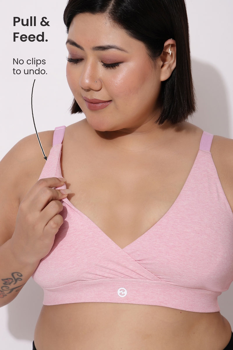 247 Extra Support Cotton Feeding Bra with Adjuster - Melange Pink