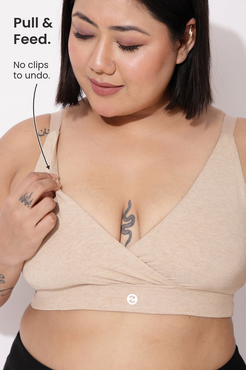 247 Extra Support Cotton Feeding Bra with Adjuster - Melange Beige