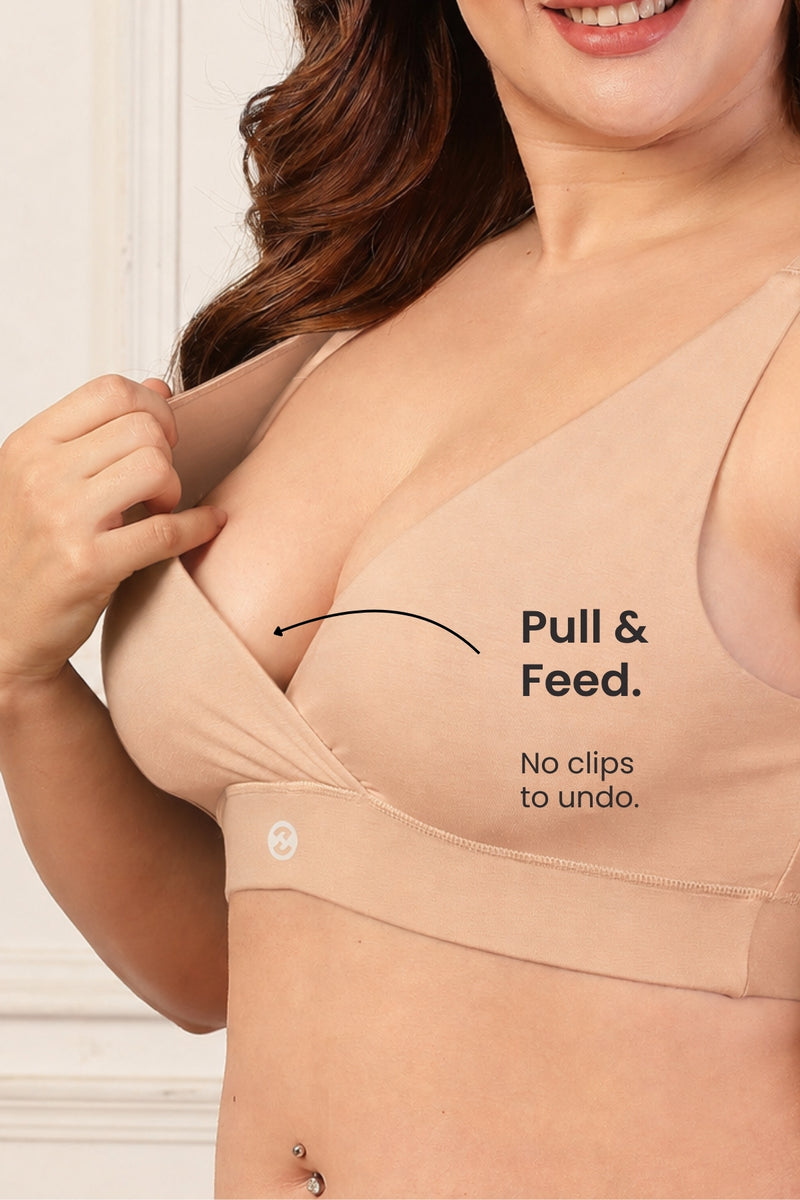 247 Extra Support Cotton Feeding Bra with Adjuster - Nude Almond
