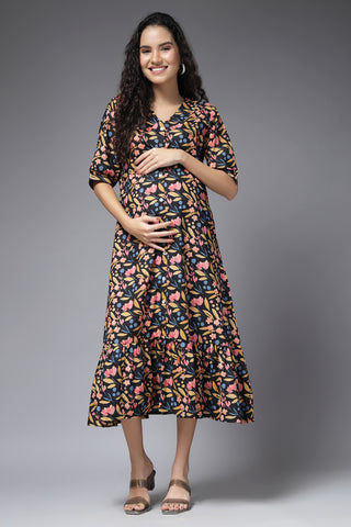 Petal Drift Tiered Maternity Dress