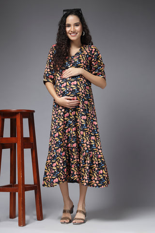 Petal Drift Tiered Maternity Dress