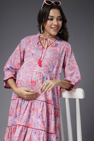 Pastel Paradise Maternity & Feeding Tier Dress