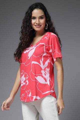 Coral Bloom Maternity Side-Zip Feeding Top