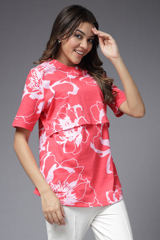 Coral Blossom Maternity Zipless Feeding Top