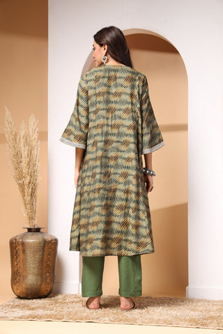 Olive Maternity 3/4th Sleeves Kurti Pant Set