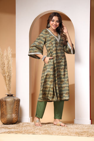 Olive Maternity 3/4th Sleeves Kurti Pant Set