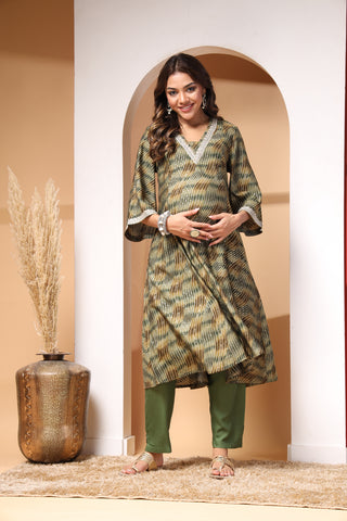 Olive Maternity 3/4th Sleeves Kurti Pant Set