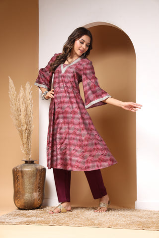 Maroon Maternity 3/4th Sleeves Kurti Pant Set