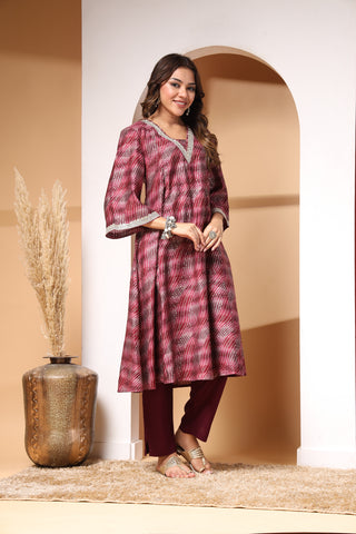 Maroon Maternity 3/4th Sleeves Kurti Pant Set