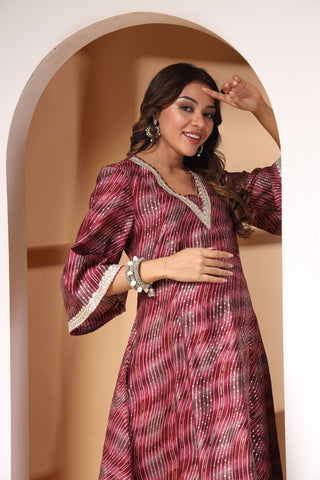 Maroon Maternity 3/4th Sleeves Kurti Pant Set