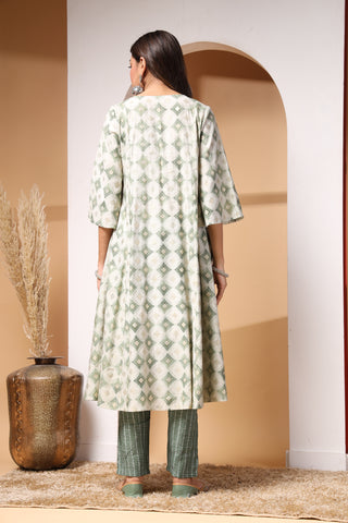 Light Green Gold Foil Print Zipless Feeding Kurta Pant Set