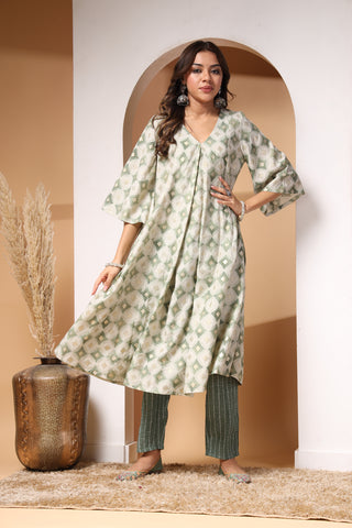 Light Green Gold Foil Print Zipless Feeding Kurta Pant Set