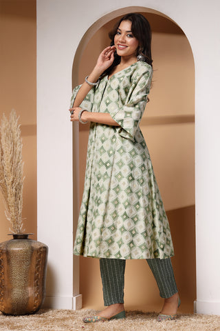 Light Green Gold Foil Print Zipless Feeding Kurta Pant Set